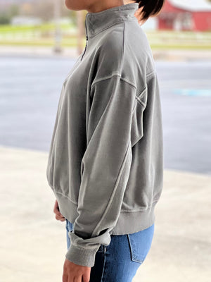 Gray Mineral Wash Zip Pullover