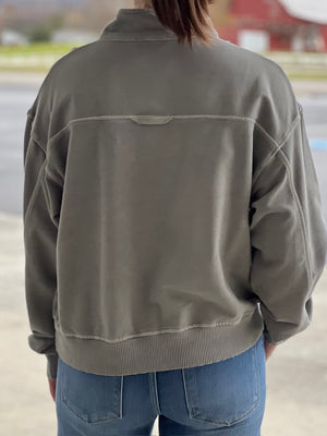 Gray Mineral Wash Zip Pullover