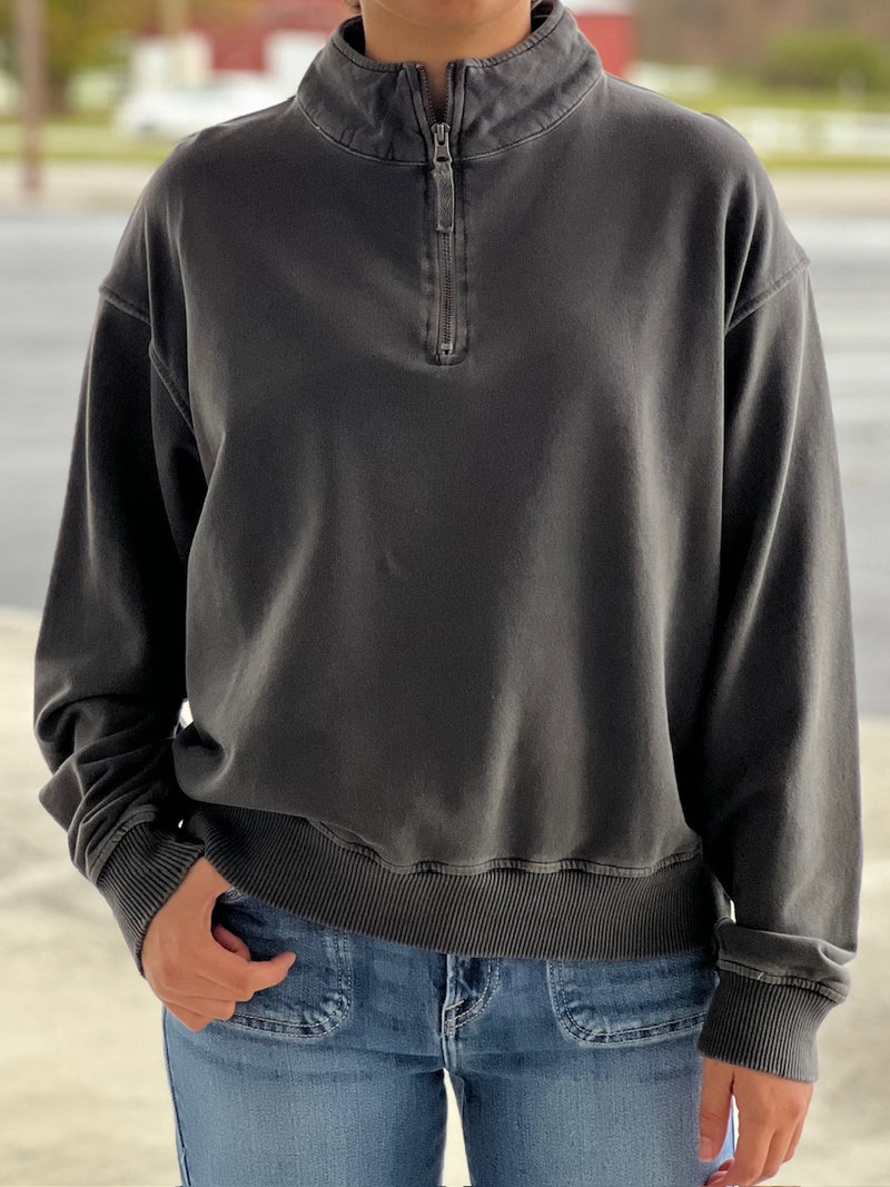 Charcoal Mineral Wash Zip Pullover