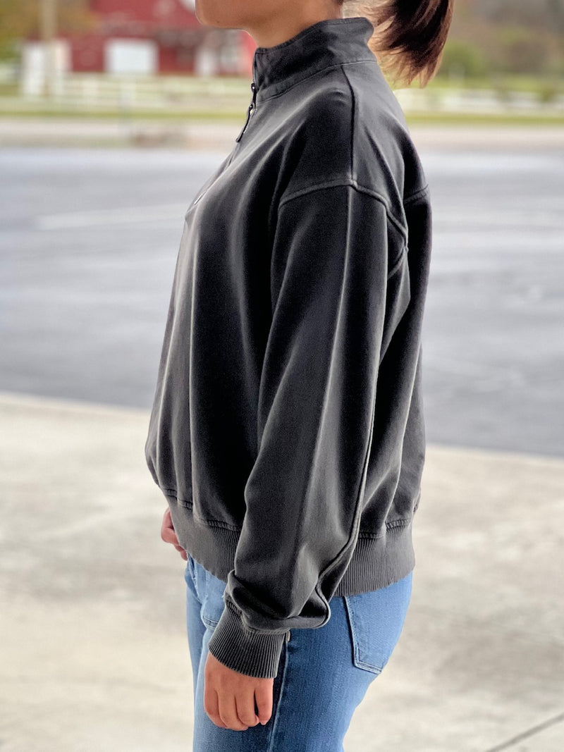 Charcoal Mineral Wash Zip Pullover