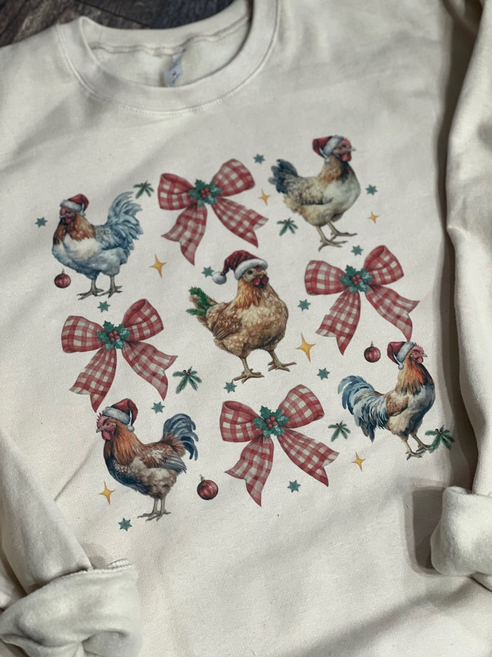 Christmas chickens sand sweatshirt