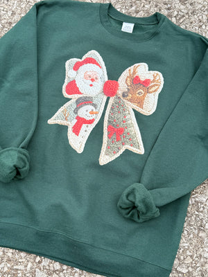 faux yarn bow forest green sweatshirt