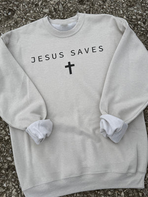 Jesus saves tan sweatshirt