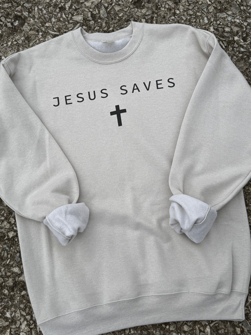 Jesus saves tan sweatshirt