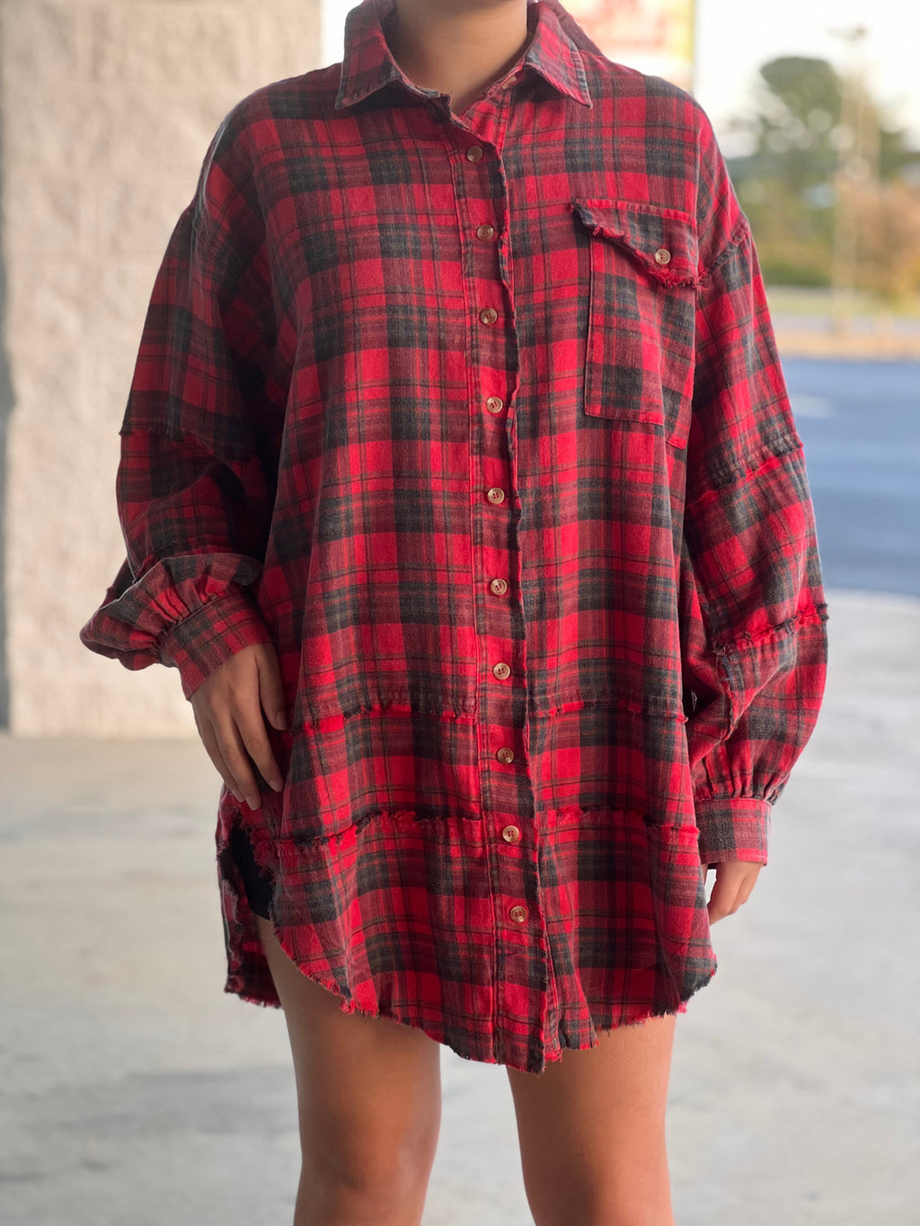 red plaid flannel tunic V11