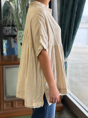 khaki linen top V25