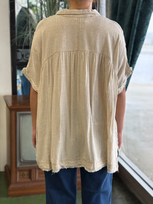 khaki linen top V25