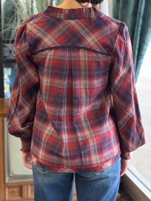 red plaid long sleeve top H12