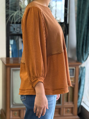 brown waffle knit top H6