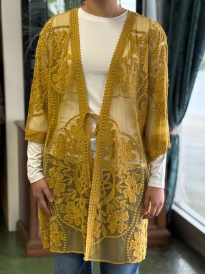 mustard lace kimono H14 PROMO