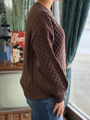 brown embellished button cardigan V10