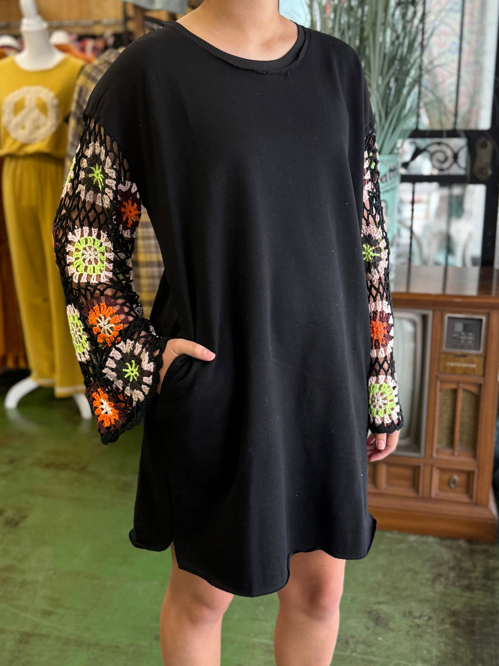 black  crochet sleeve dress PROMO