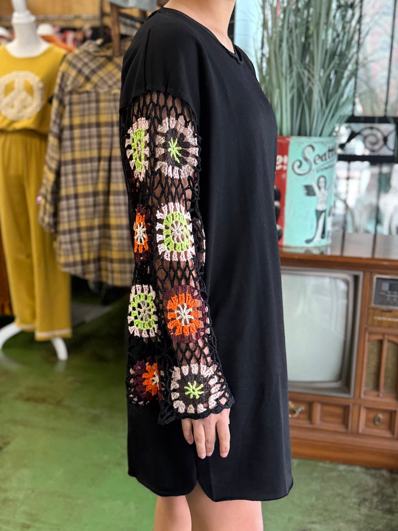 black  crochet sleeve dress PROMO