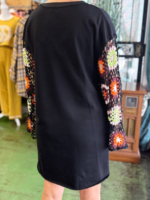 black  crochet sleeve dress PROMO