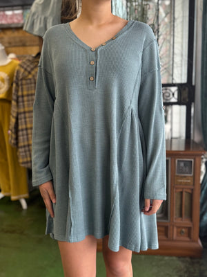 dusty blue waffle knit tunic dress A15