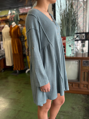 dusty blue waffle knit tunic dress A15