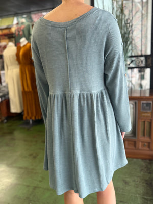 dusty blue waffle knit tunic dress A15