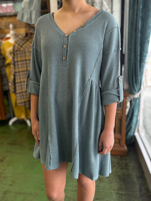 dusty blue waffle knit tunic dress A15