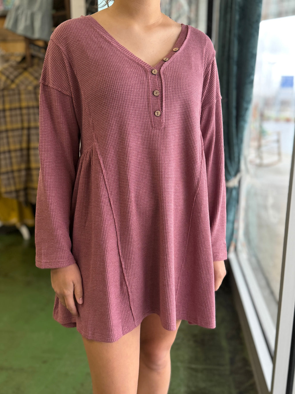 mauve waffle knit tunic dress A14