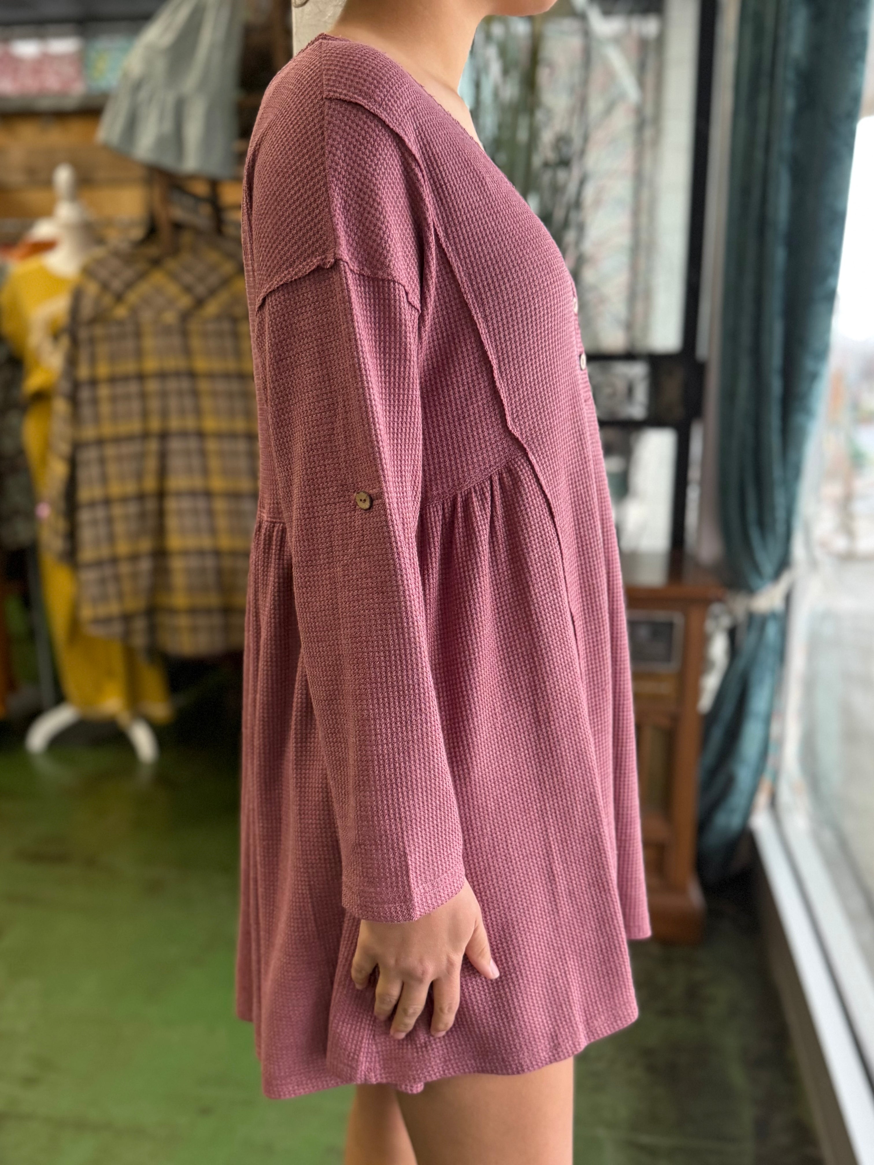 mauve waffle knit tunic dress A14 mauve waffle knit tunic dress A14