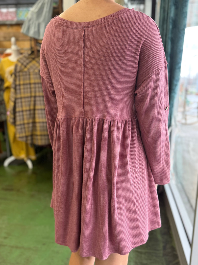 mauve waffle knit tunic dress A14