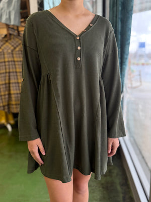 olive waffle knit tunic dress A16