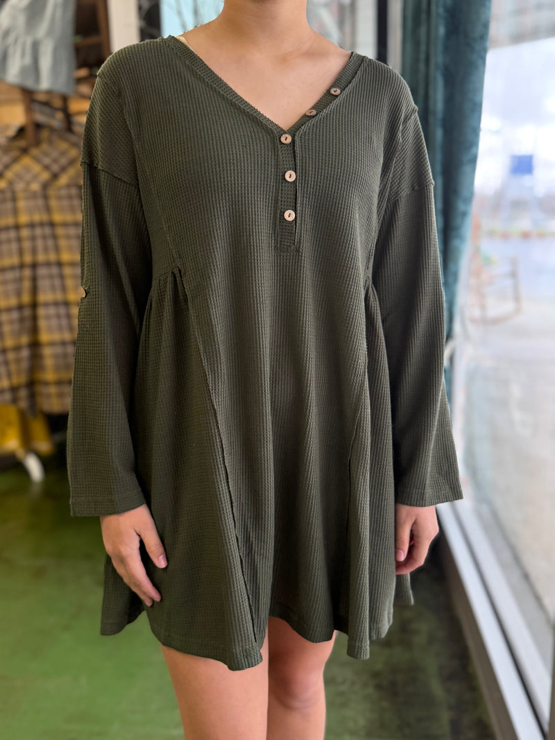 olive waffle knit tunic dress A16