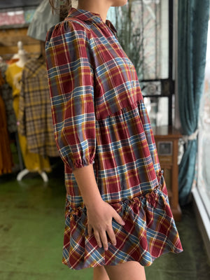 burgundy plaid dress V60