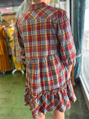 burgundy plaid dress V60