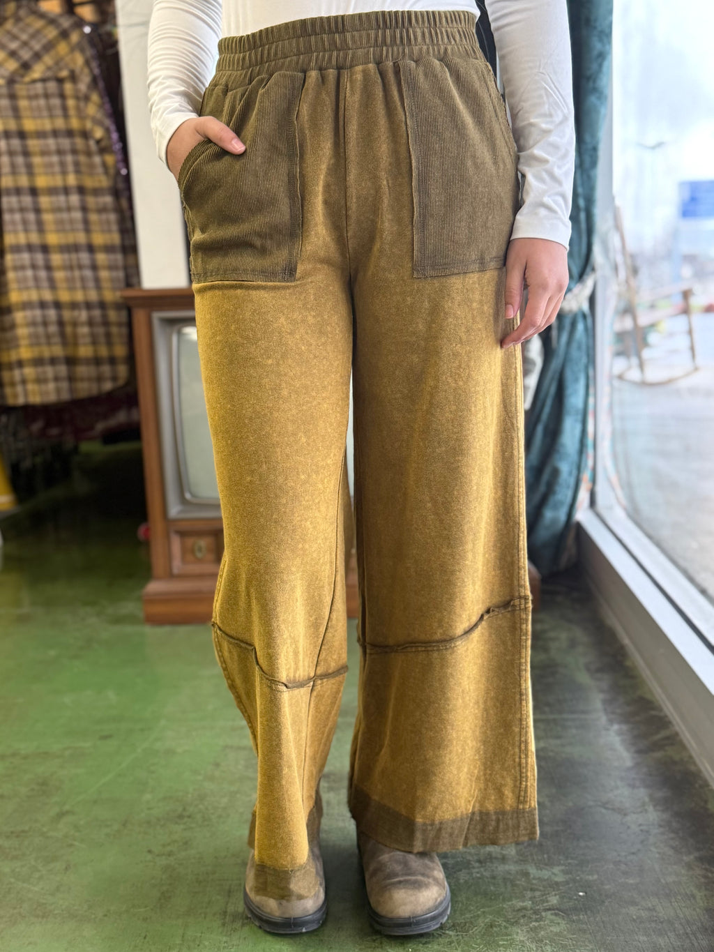 olive green mineral wash pants V1 PROMO