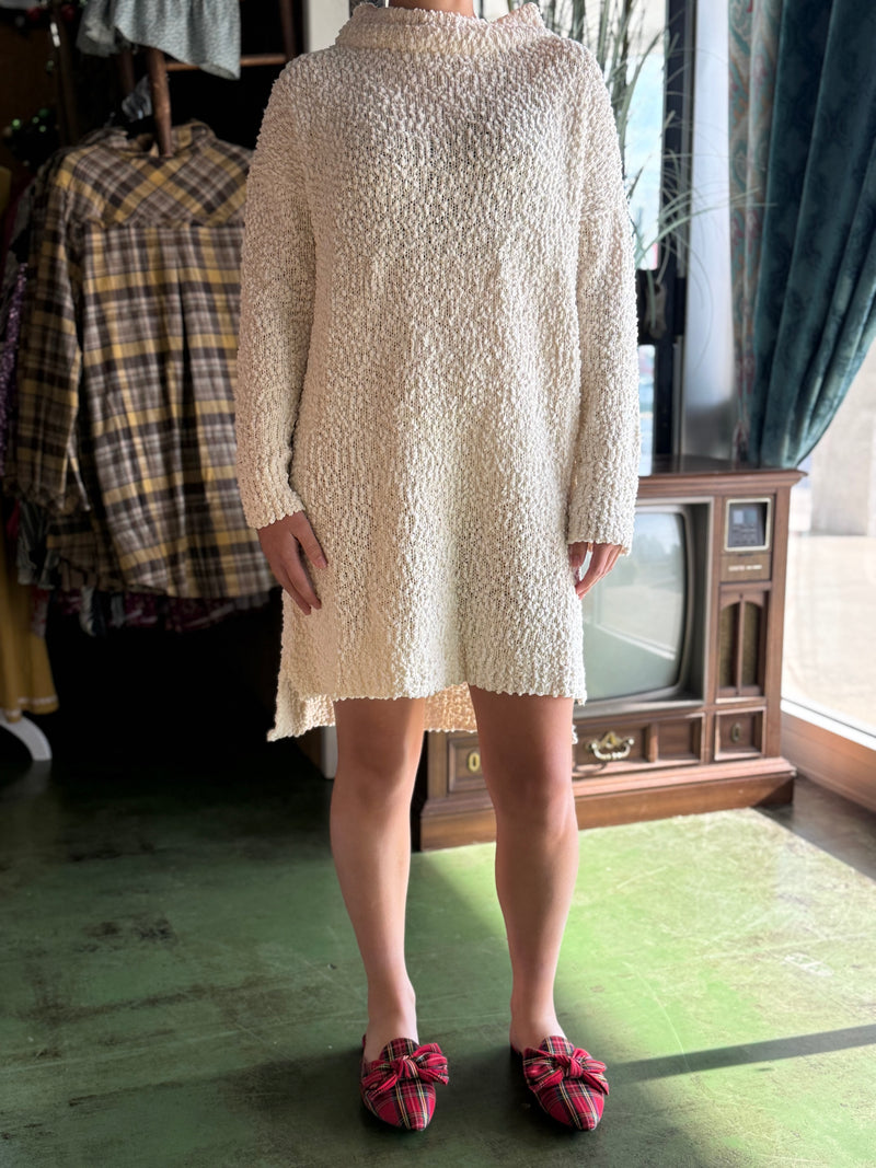 cream popcorn sweater dress L11