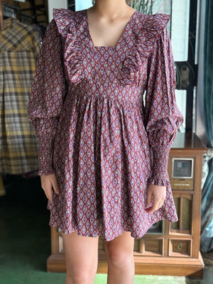 maroon printed dress V28