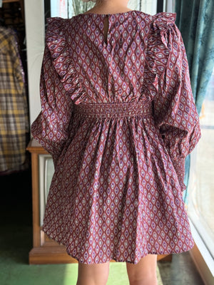 maroon printed dress V28