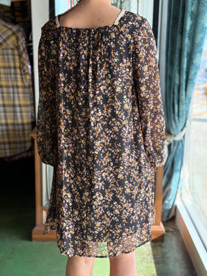 black vintage floral dress V15