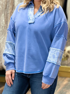 blue paisley sleeve pullover B12