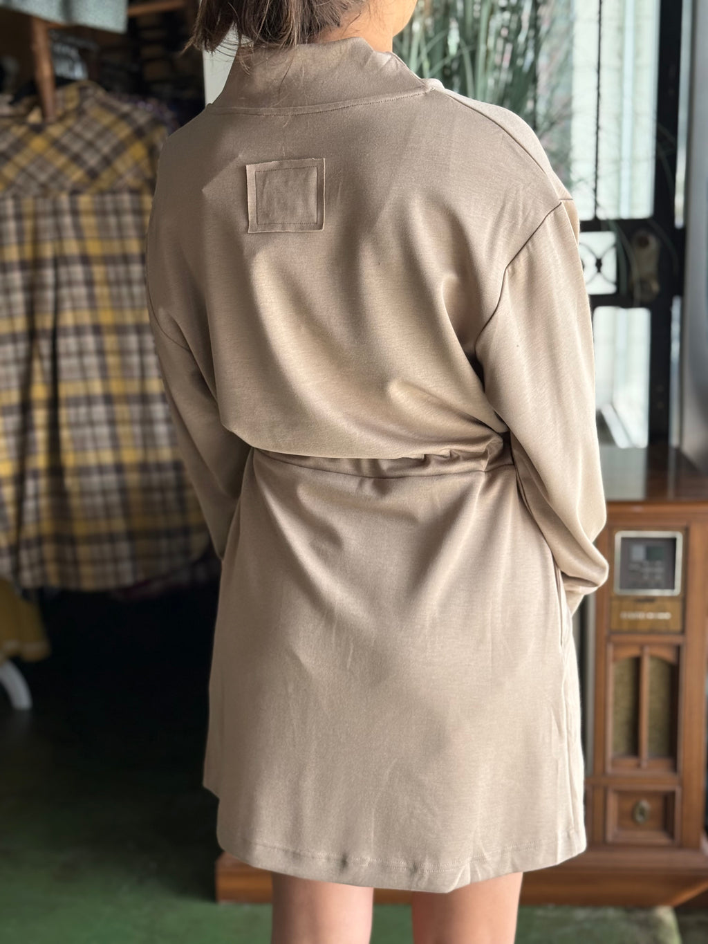 khaki long sleeve active dress V4