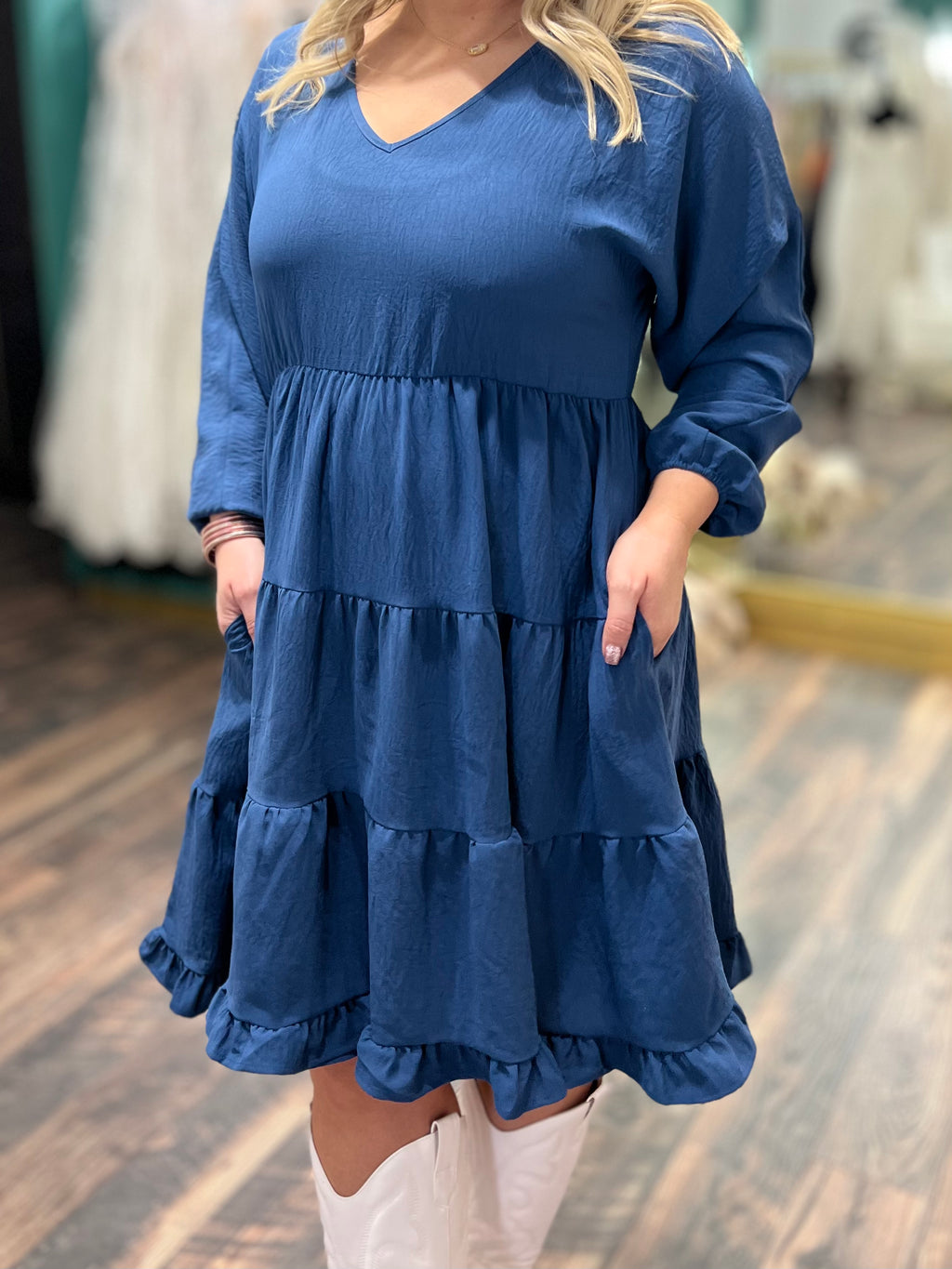 slate blue tiered dress A16