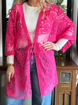 bright pink lace kimono B42