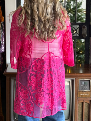 bright pink lace kimono B42