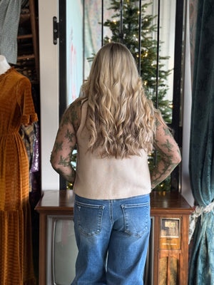 cream front tie sweater vest A12