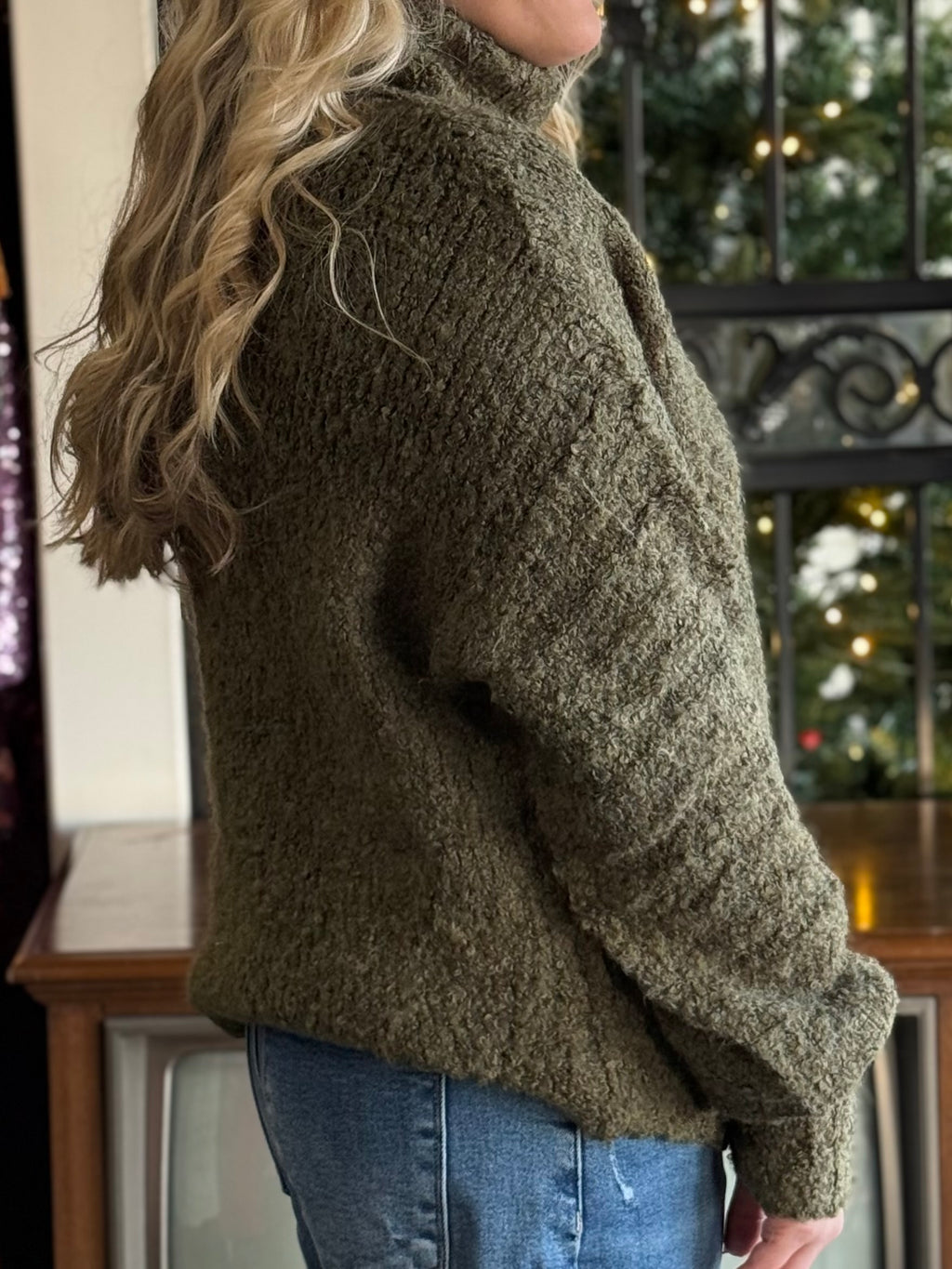 green sweater