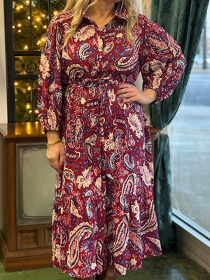 maroon paisley maxi dress V6