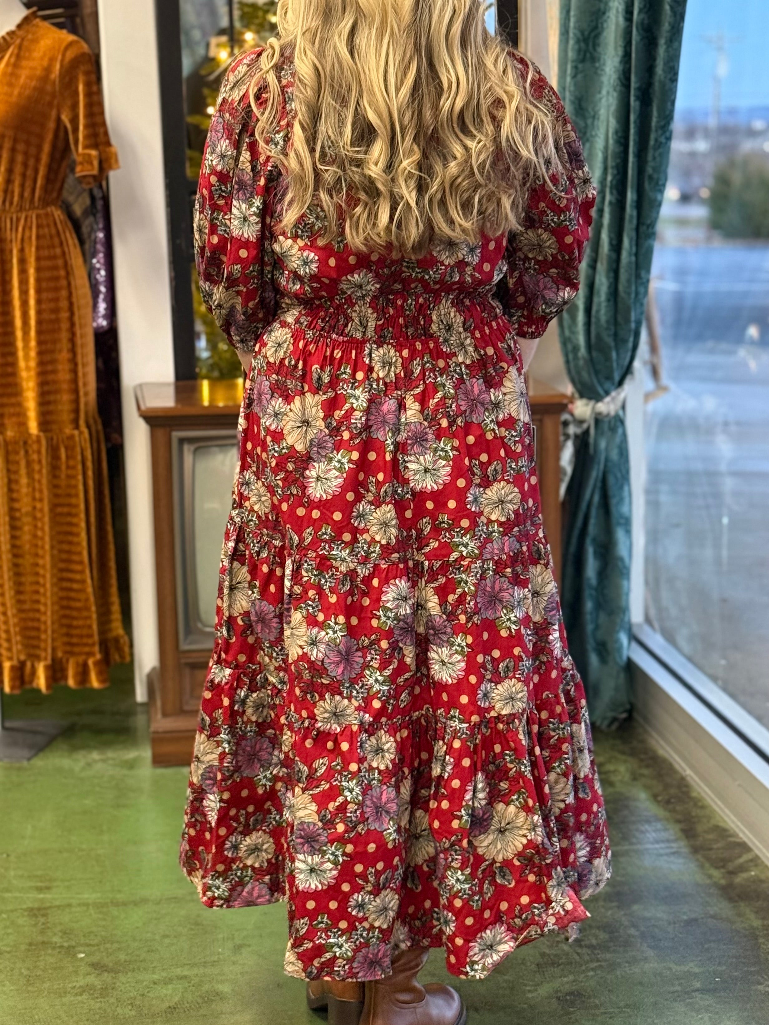 red floral maxi dress L10