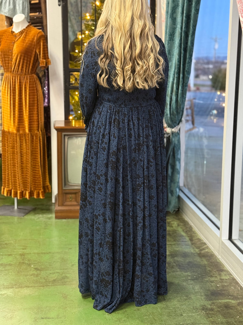 navy and black floral maxi B36