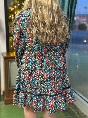 black floral cinch dress A29