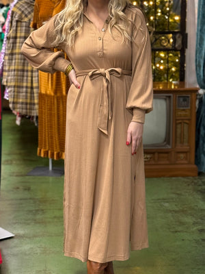 tan long sleeve button up maxi H3