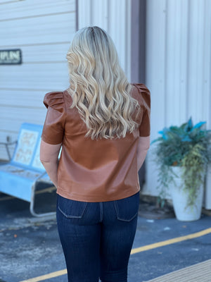 brown leather top B14