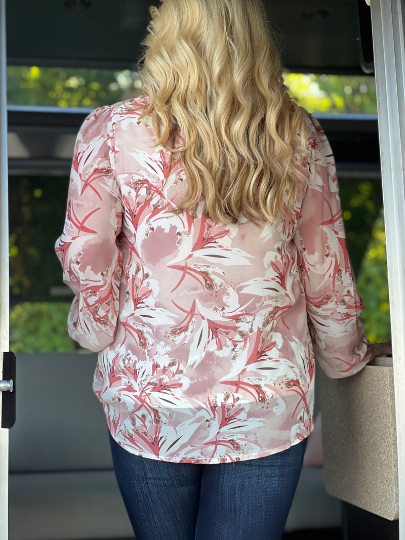 pink floral dressy top A46